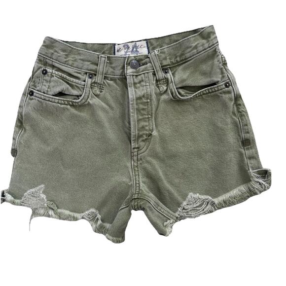 Free People Pants - We The Free People Button Fly Army Green Denim Cut Off Shorts 24 Boho
